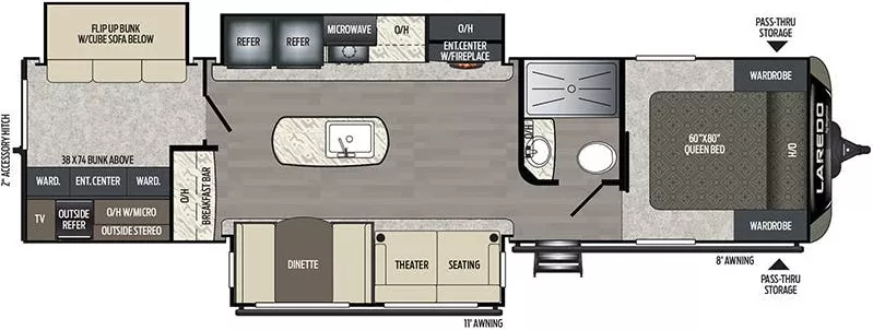 38' 2019 Keystone Laredo 332BH w/3 Slides - Bunk House Floorplan