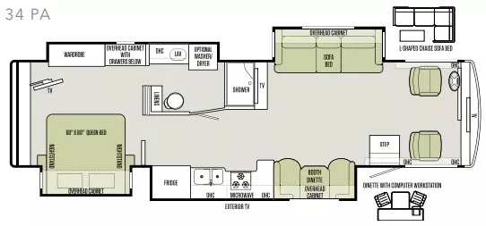 36' 2017 Tiffin Allegro 34PA w/4 Slides Floorplan