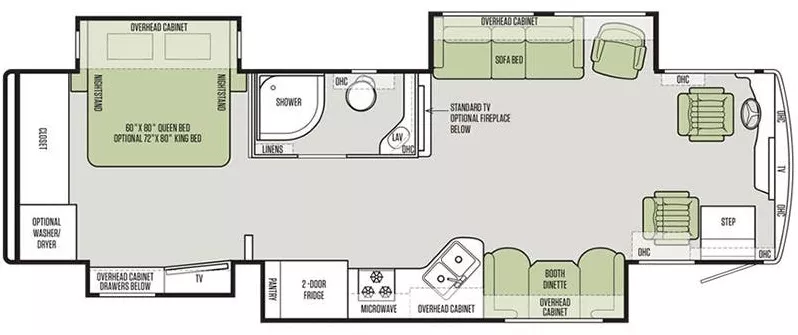 34' 2018 Tiffin Allegro Red 33AA 360hp Cummins w/4 Slides Floorplan