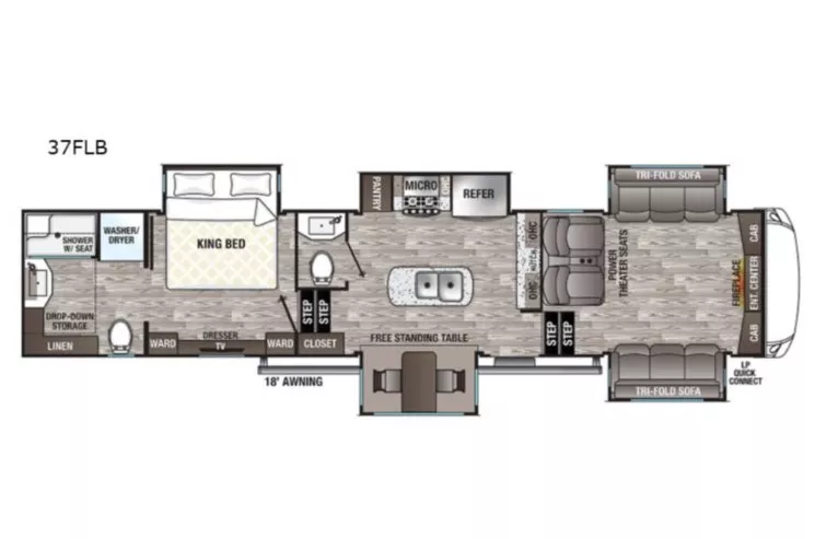 41' 2021 Forest River Silverback 37FLB w/5 Slides Floorplan