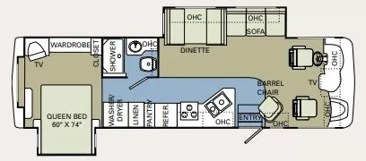 34' 2006 Holiday Rambler Admiral 34PBD w/2 Slides Floorplan
