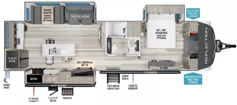 37' 2024 Grand Design Reflection 310MKTS w/3 Slides Floorplan