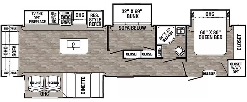 41' 2020 Forest River Palomino Puma 38RLB w/4 Slides Floorplan