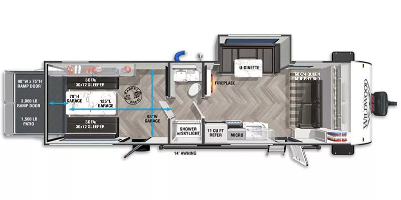 32' 2021 Forest River Wildwood Fsx 280RT w/Slide - Toy Hauler Floorplan