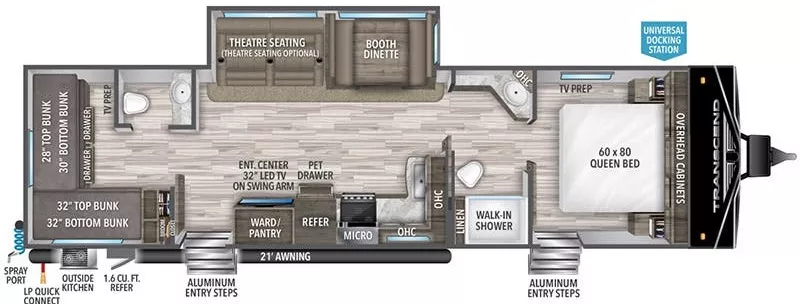 37' 2023 Grand Design Transcend Xplor 321BH w/Slide - Bunk House Floorplan