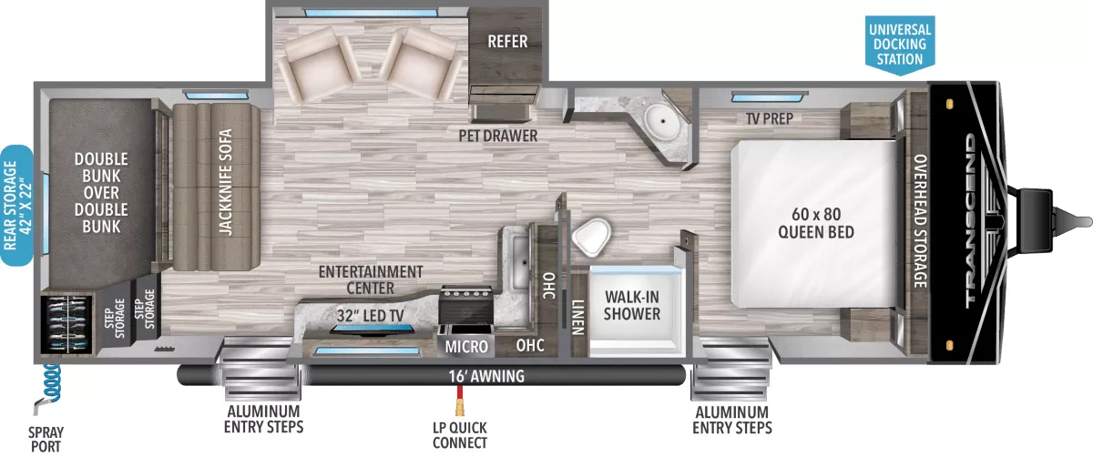 33' 2023 Grand Design Transcend Xplor 265BH w/Slide - Bunk House Floorplan