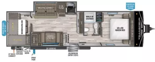 35' 2021 Grand Design Transcend Xplor 297QB w/Slide - Bunk House Floorplan