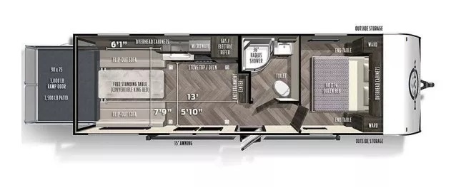 29' 2022 Forest River Ozark Lite 2500TH w/Slide - Toy Hauler Floorplan