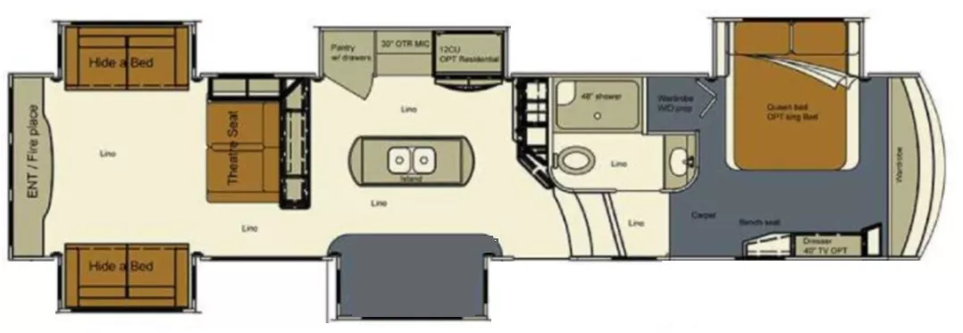 42' 2017 Evergreen RV Bay Hill 375RE w/5 Slides Floorplan
