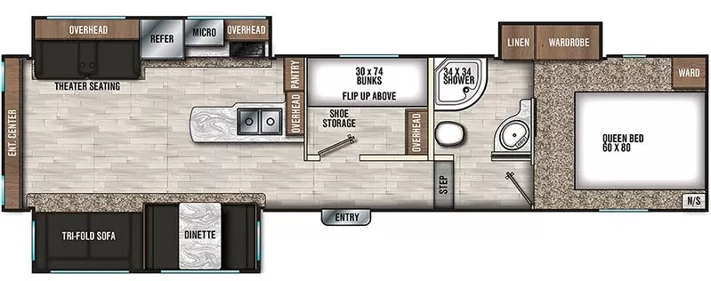 36' 2019 Coachmen Chaparral Lite 30 BHS w/3 Slides - Bunk House Floorplan