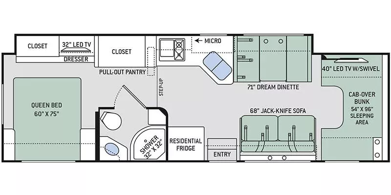 32' 2019 Thor Four Winds 31W w/Slide Floorplan