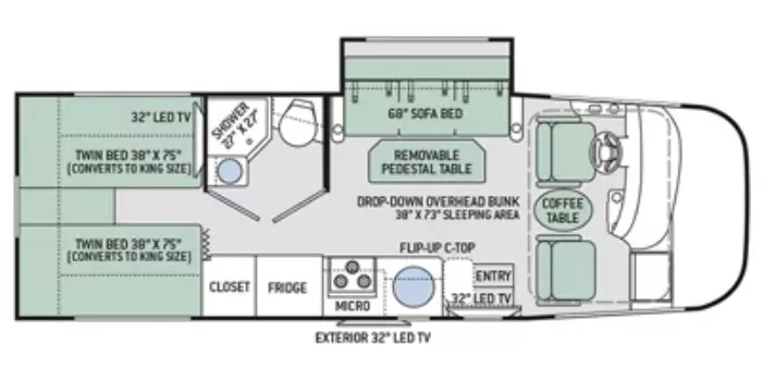 26' 2017 Thor Vegas 24.1 w/Slide Floorplan