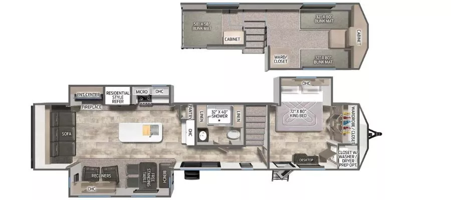 42' 2025 Palomino Puma Destination 401RLFT w/3 Slides Floorplan