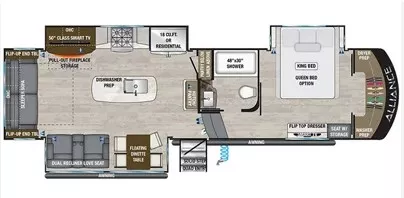 35' 2021 Alliance RV Paradigm 310RL w/3 Slides Floorplan