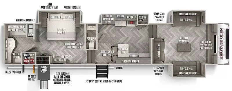 43' 2021 Forest River Wildwood Heritage Glen 36FL w/4 Slides Floorplan