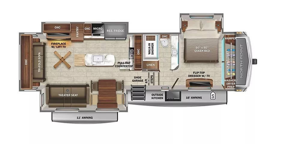 38' 2022 Jayco North Point 340CKTS w/3 Slides Floorplan