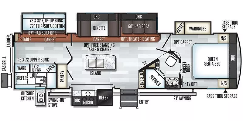 35' 2019 Forest River Signature 8327SS w/4 Slides - Bunk House Floorplan