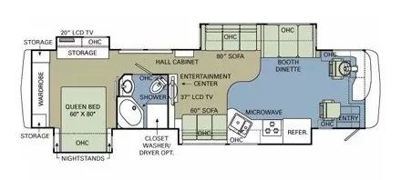 42' 2007 Holiday Rambler Ambassador 40SKT 330hp Cummins w/3 Slides Floorplan