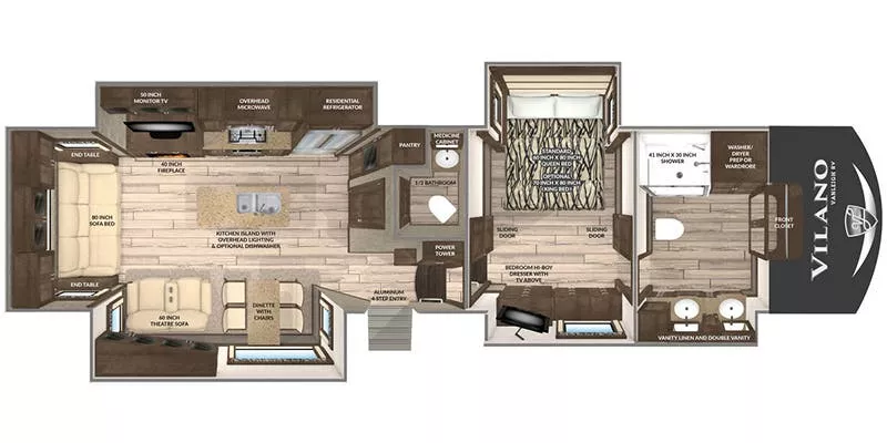 38' 2020 Vanleigh RV Vilano 369FB w/4 Slides Floorplan