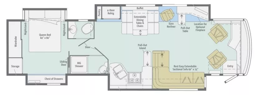 41' 2014 Itasca Meridian 40U 380hp Cummins w/4 Slides Floorplan