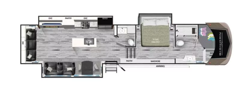 45' 2024 Heartland Bighorn M-3910FB w/3 Slides Floorplan