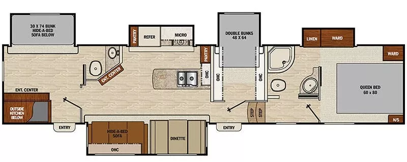 41' 2016 Forest River Coachmen Chapparal 371MBRB w/5 Slides - Bunk House Floorplan
