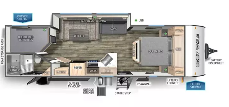 31' 2024 Forest River Cherokee Grey Wolf 26DBH w/Slide - Bunk House Floorplan