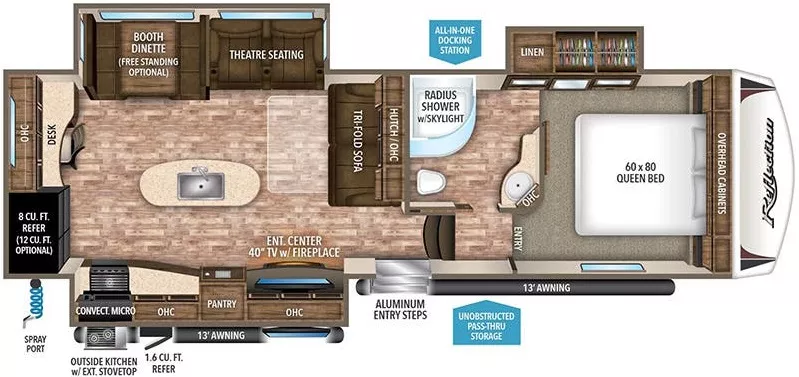 33' 2017 Grand Design Reflection 307MKS w/3 Slides Floorplan