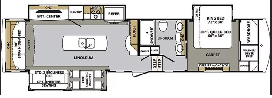 41' 2017 Forest River Cardinal 3456RL w/3 Slides Floorplan