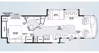 39' 2008 Winnebago Destination 39W 340hp Cummins w/2 Slides Floorplan