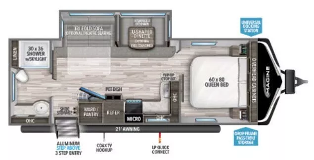 29' 2022 Grand Design Imagine 2600RB w/Slide Floorplan