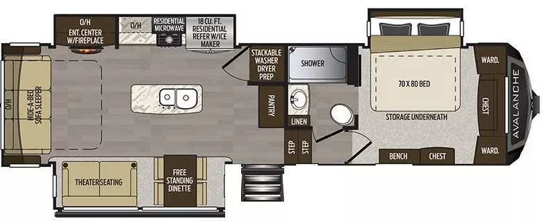 35' 2020 Keystone Avalanche 313RS w/3 Slides Floorplan