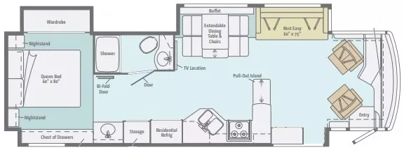 36' 2012 Winnebago Itasca Meridian 36M 360hp N/A w/3 Slides Floorplan