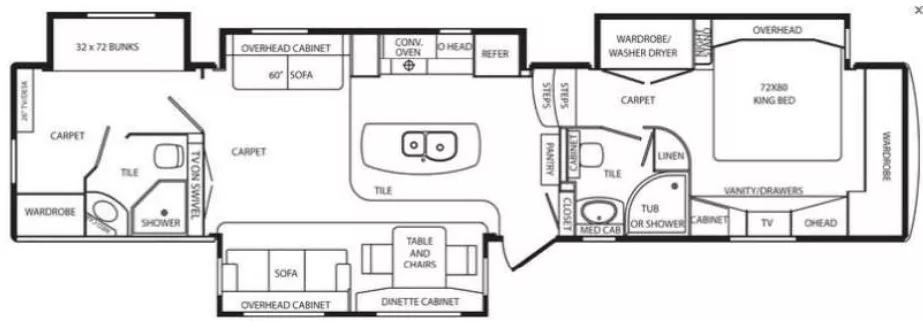 43' 2014 Drv Manhatten 43 w/5 Slides - Bunk House Floorplan