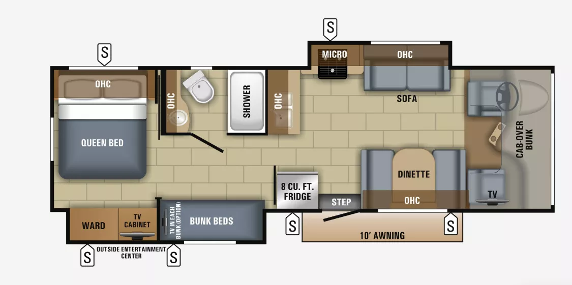 32' 2018 Jayco Greyhawk 31FSP w/2 Slides - Bunk House Floorplan