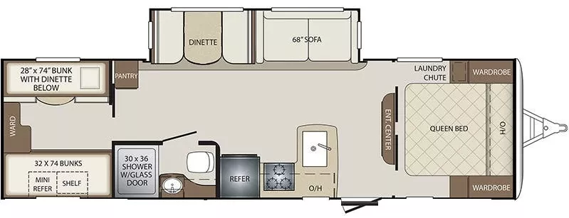 33' 2020 Keystone Bullet Ultra Lite 287QBS w/Slide - Bunk House Floorplan