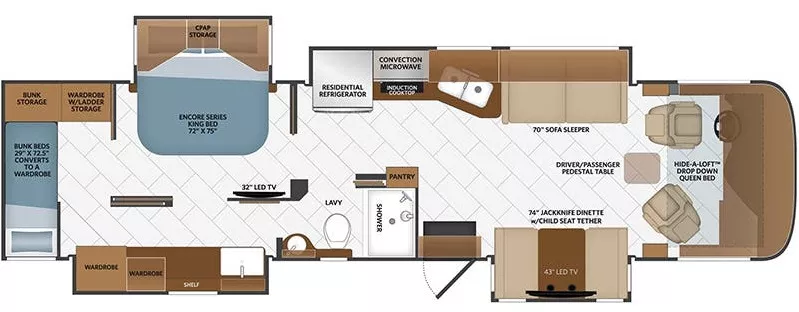 38' 2020 Fleetwood Pace-Arrow 35RB 340hp Cummins w/4 Slides - Bunk House Floorplan