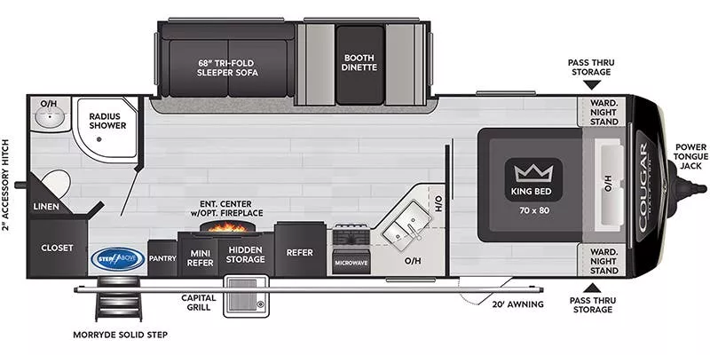 29' 2021 Keystone Cougar 26RBSWE w/Slide Floorplan