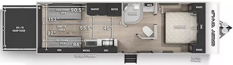 28' 2021 Forest River Grey Wolf 22RR - Toy Hauler Floorplan