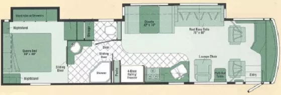 38' 2004 Itasca Meridian 36G 330hp Caterpillar w/2 Slides Floorplan
