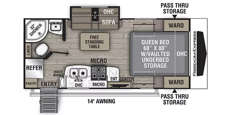 22' 2021 Coachmen Freedom Express 192RBS w/Slide Floorplan