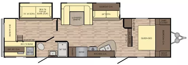 37' 2017 Crossroads Zinger 33SB w/2 Slides Floorplan