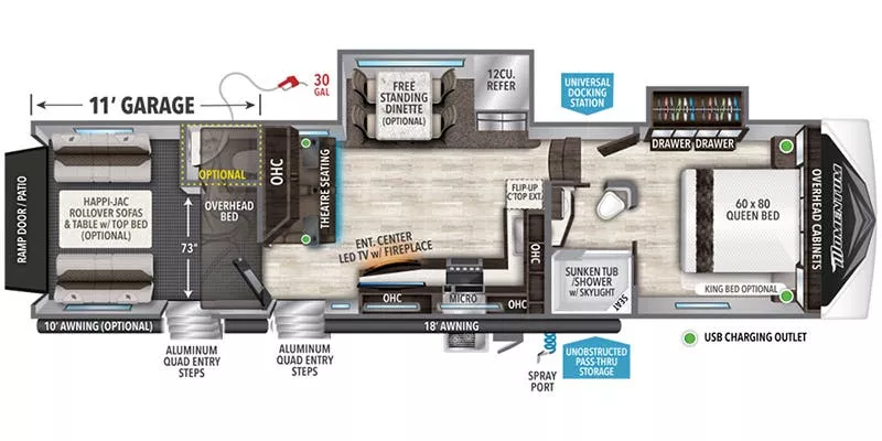 38' 2020 Grand Design Momentum Toy Hauler 353G w/2 Slides & Generator  - Toy Hauler Floorplan