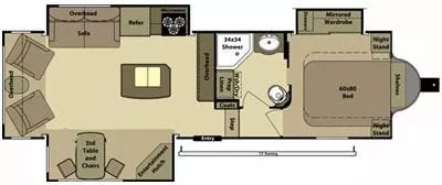 33' 2014 Highland RV Open Range Lite 318RLS w/3 Slides Floorplan