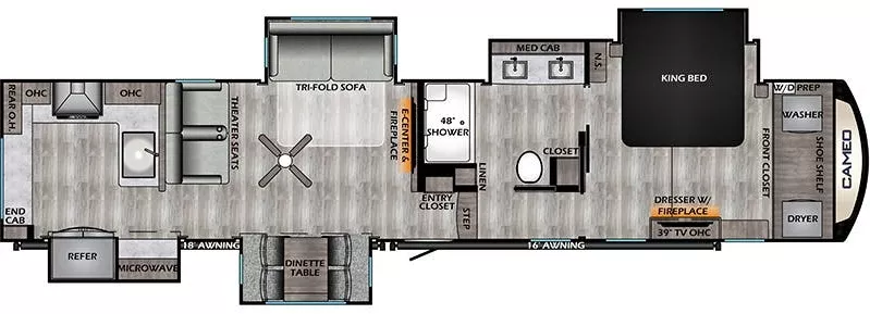 42' 2021 Crossroads Cameo 3975CK w/4 Slides Floorplan
