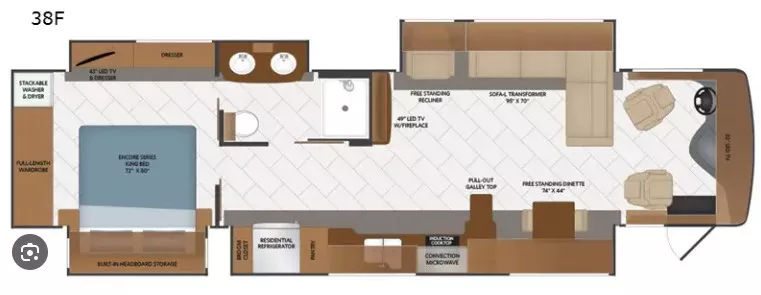 40' 2020 Fleetwood Pace-Arrow 38F 340hp Cummins w/4 Slides Floorplan