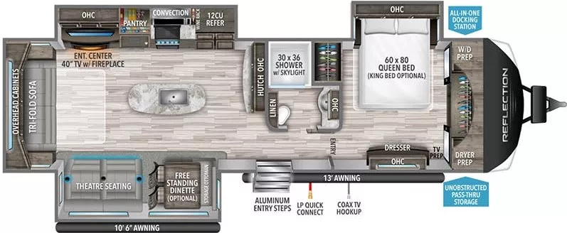 37' 2021 Grand Design Reflection 315RLTS w/3 Slides Floorplan