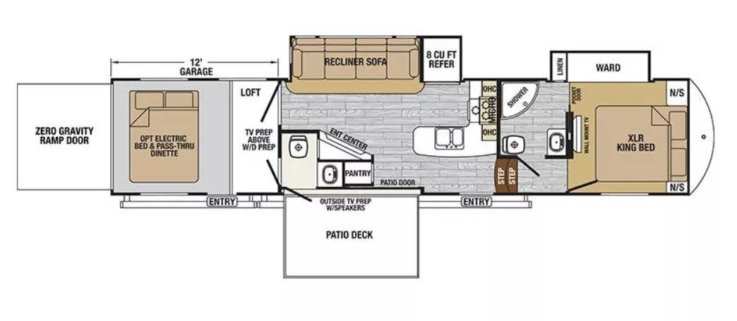 43' 2018 Forest River Xlr Nitro Toy Hauler 42DS5 w/3 Slides & Generator  - Toy Hauler Floorplan