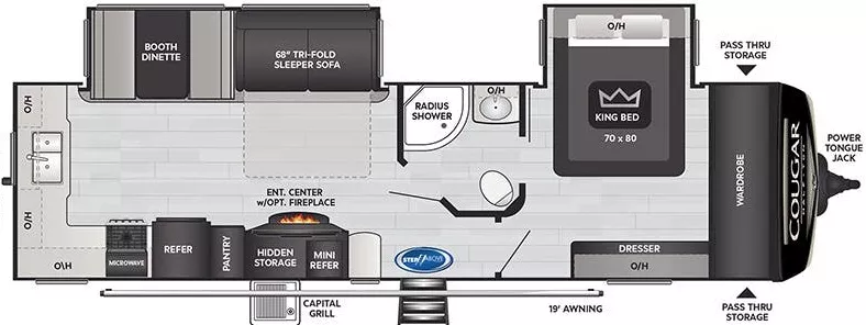 30' 2022 Keystone Cougar Series 30RKD w/2 Slides Floorplan