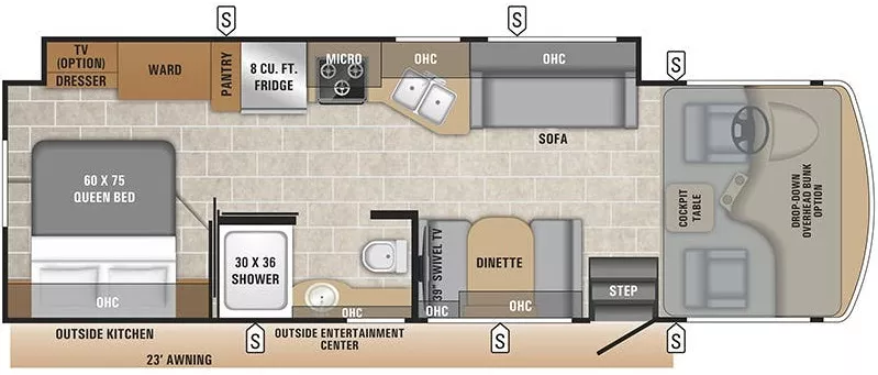 32' 2018 Entegra Coach Vision 29S w/Slide - Bunk House Floorplan